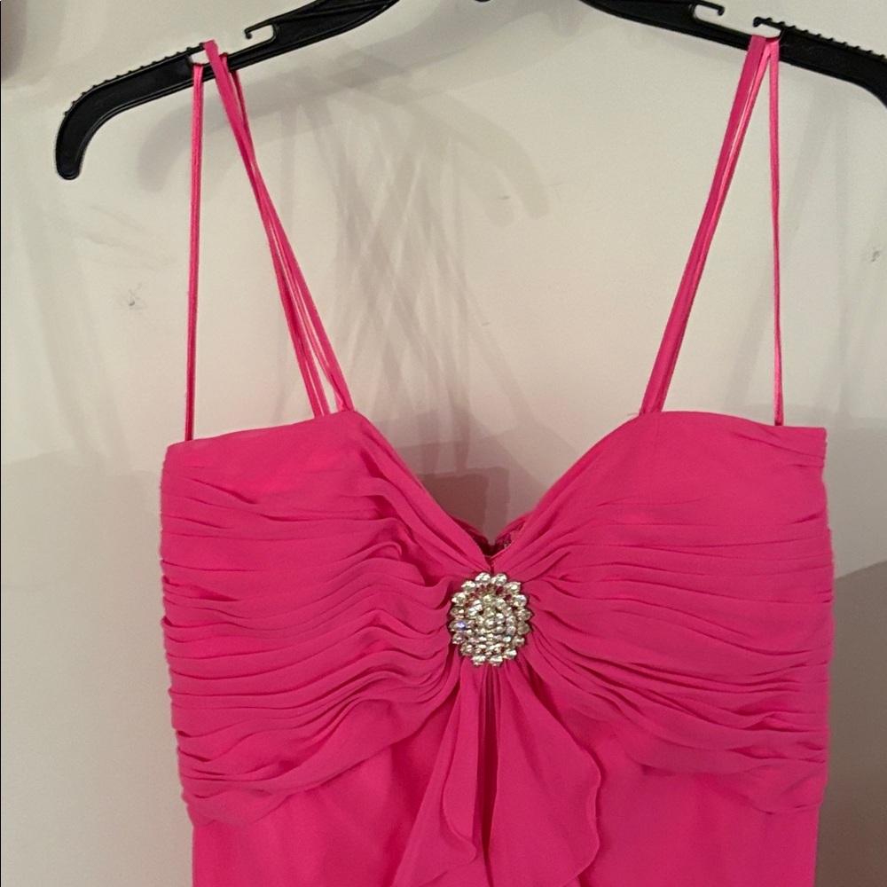 Cache Hot Pink Ruffled Prom Dress with Jeweled Accent